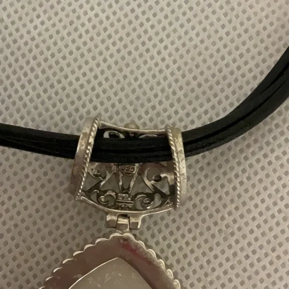 Sterling Silver Teardrop Stone Pendant on Cord Necklace, Black/Silver - Picture 5 of 5